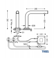 MEDIDAS MEZCLADOR LAVABO ELECTRONICO TOUCH-TRES TRES GRIFERIA